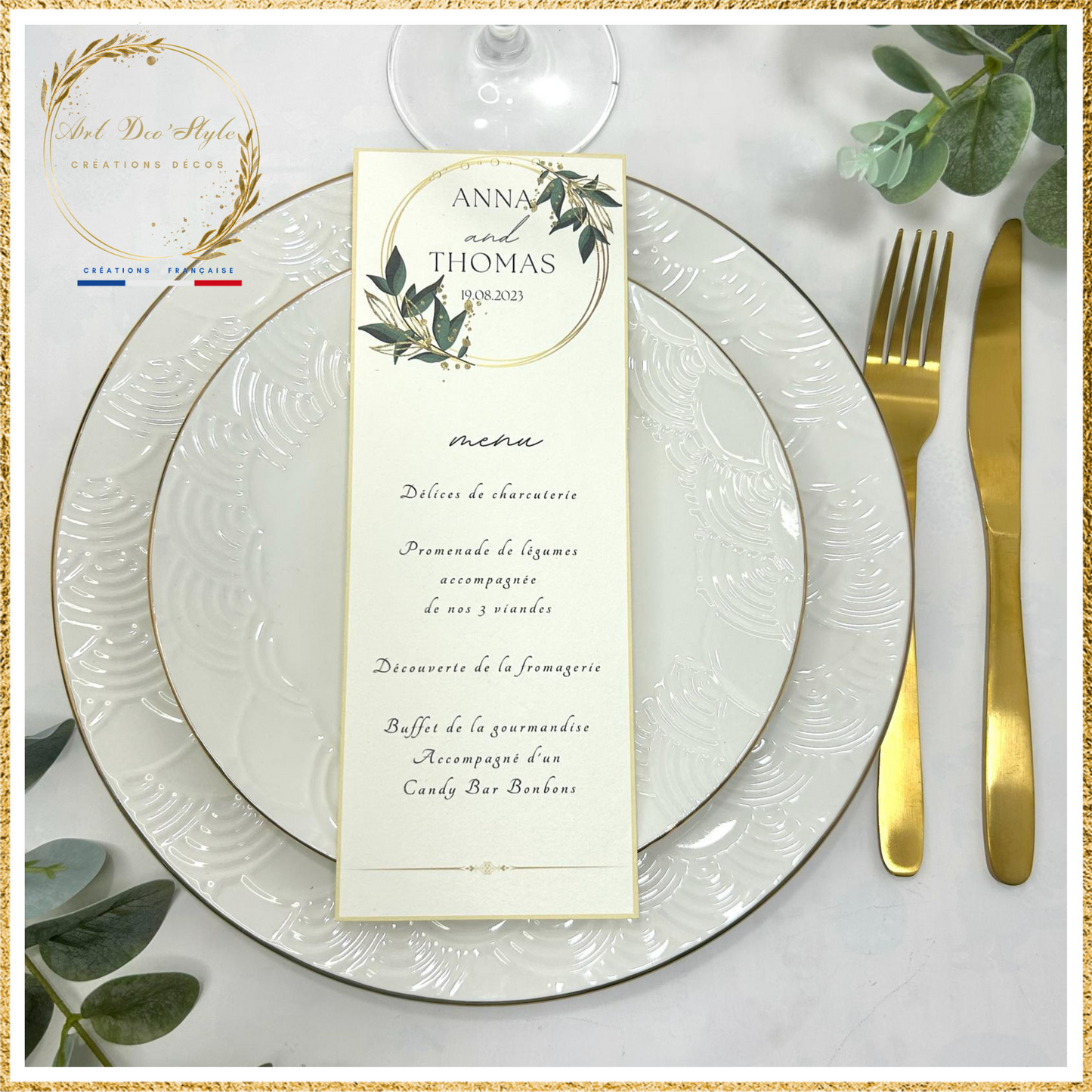 Carte de menu de mariage PERSONNALISEE "THEME OLIVIER"