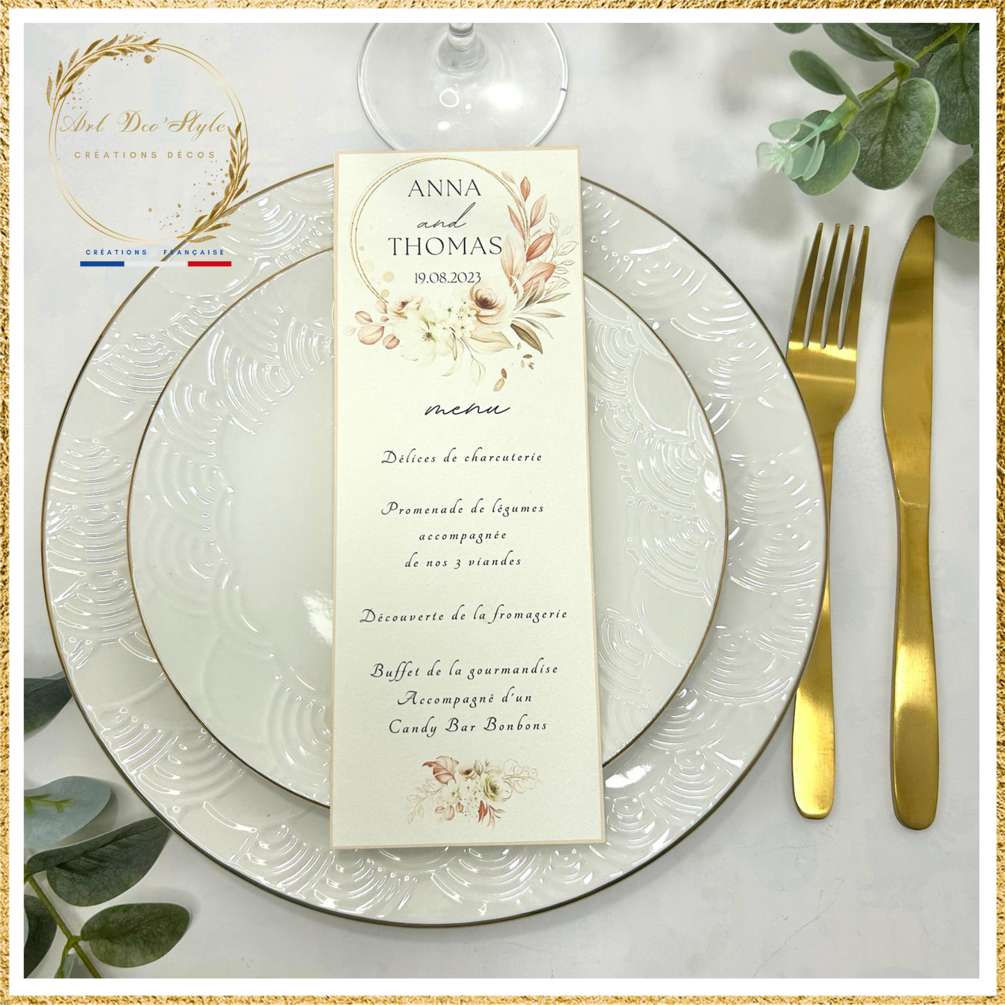 Carte de menu de mariage PERSONNALISÉE " THEME PASTEL "