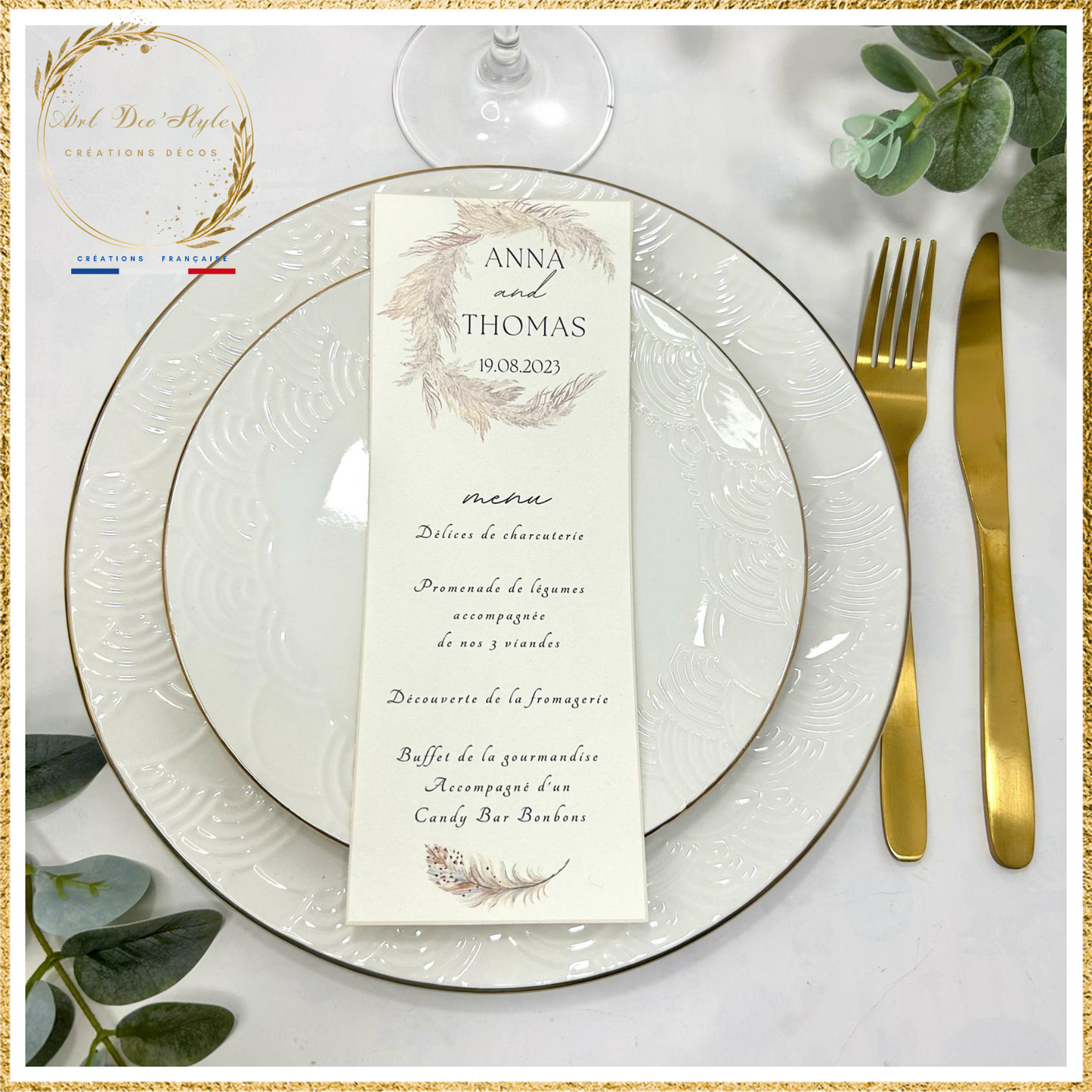 Carte de menu de mariage PERSONNALISÉE " THEME PAMPA "