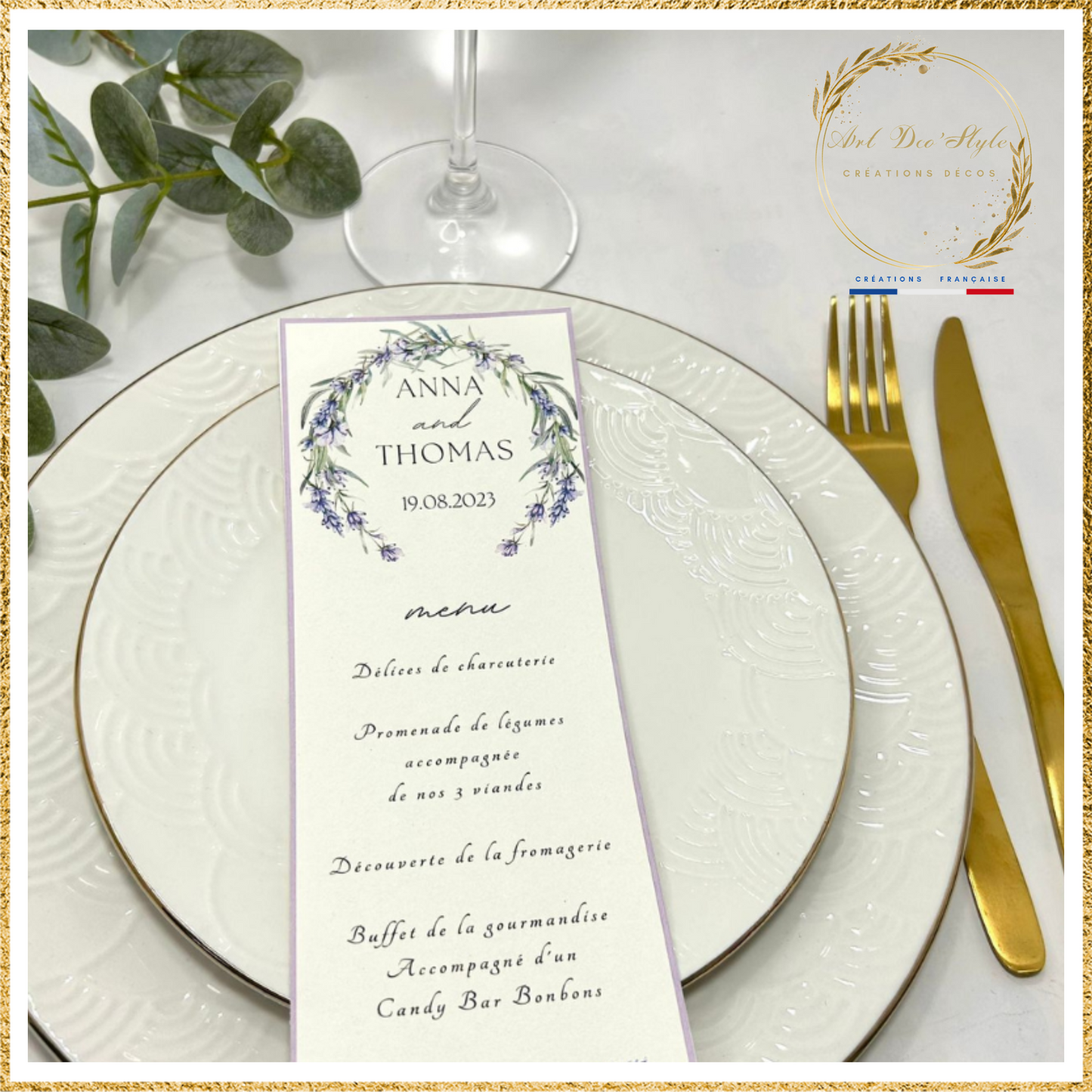 Carte de menu de mariage PERSONNALISÉE " THEME LAVANDE "