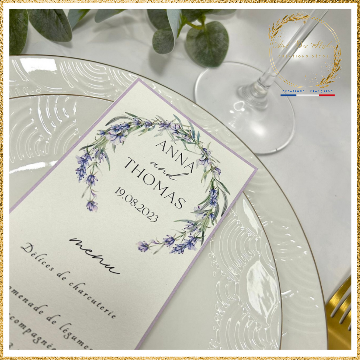 Carte de menu de mariage PERSONNALISÉE " THEME LAVANDE "