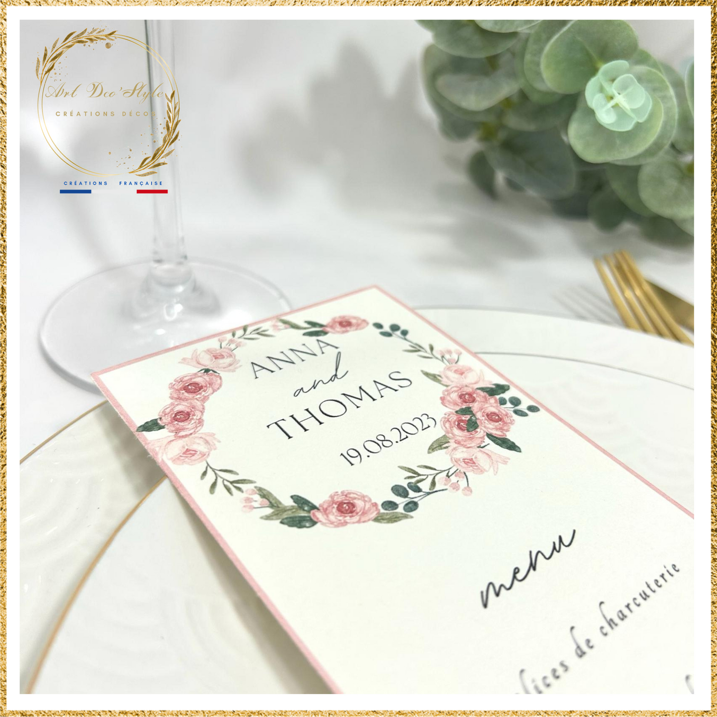 Carte de menu de mariage PERSONNALISÉE " THEME ROMANTIQUE "