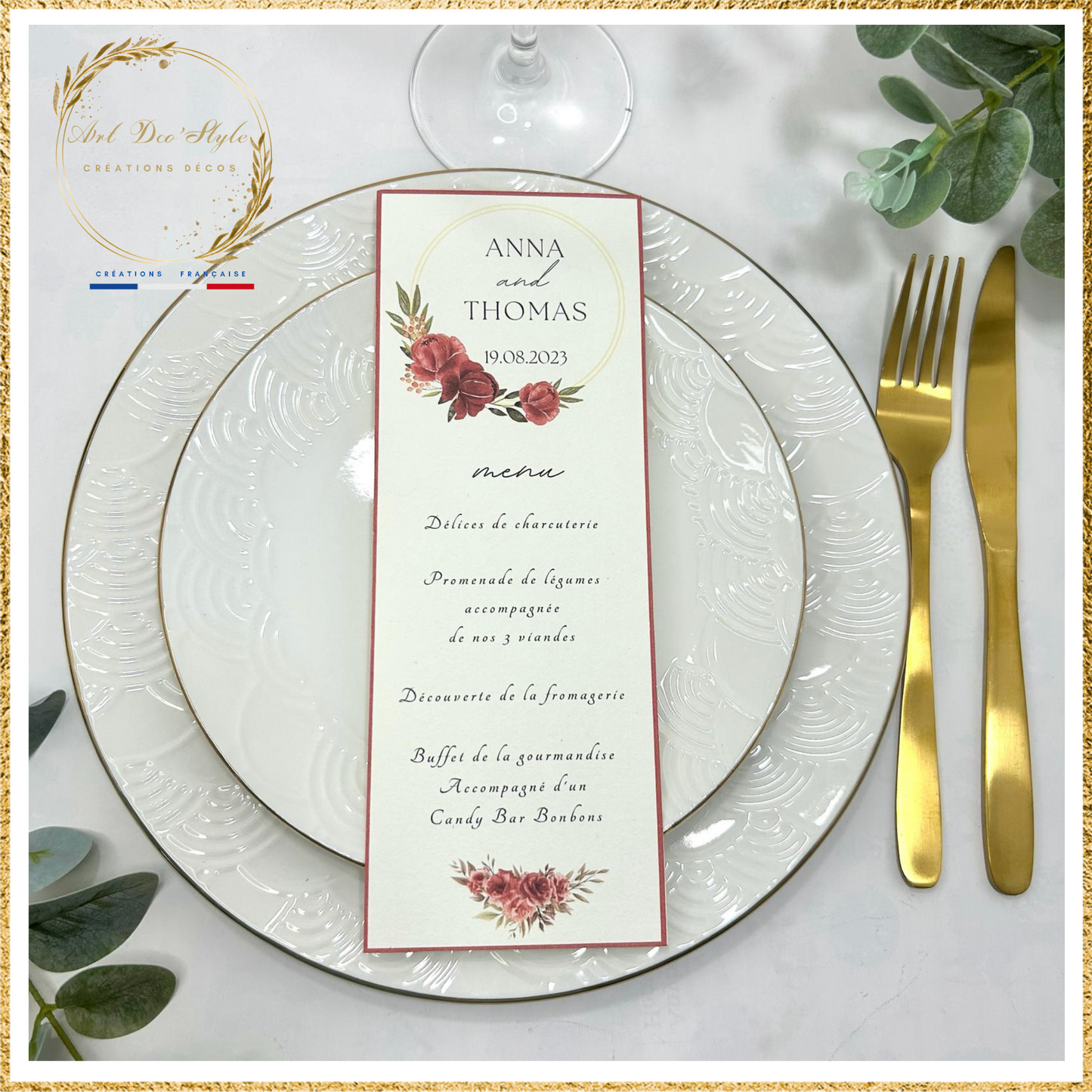 Carte de menu de mariage PERSONNALISÉE " THEME GLAMOUR "