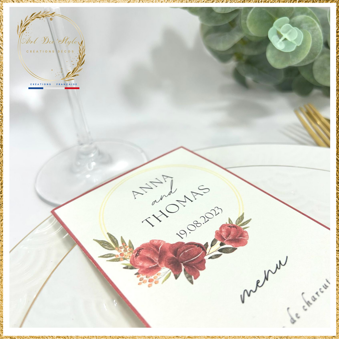 Carte de menu de mariage PERSONNALISÉE " THEME GLAMOUR "
