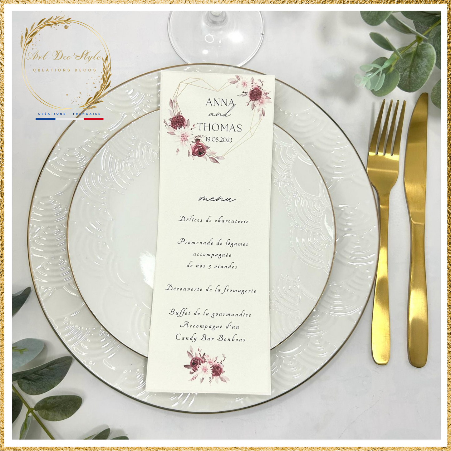 Carte de menu de mariage PERSONNALISÉE " THEME AMOUR "