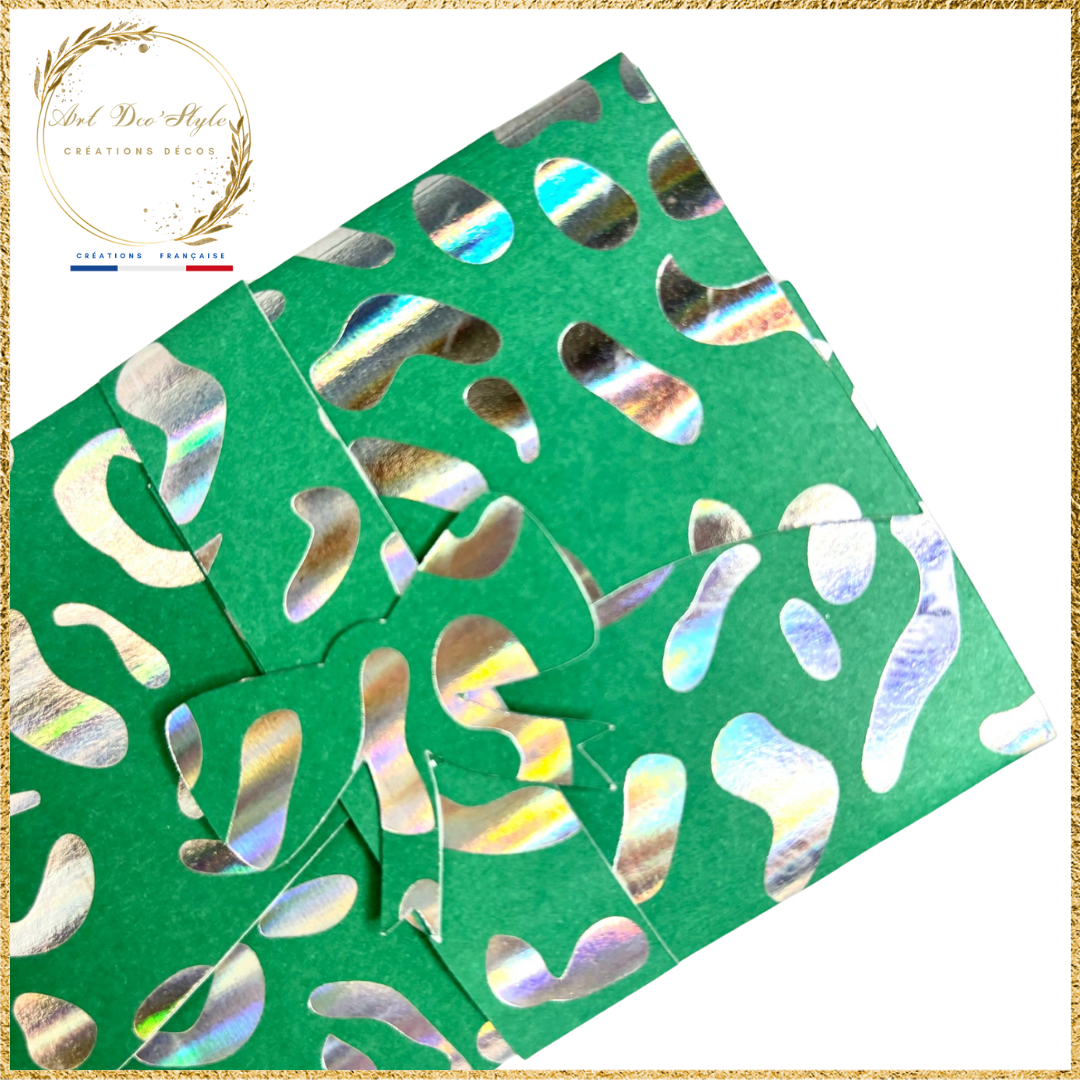 Porte Billet/Pochette à Étrenne VERTE MOTIF ARGENTÉ