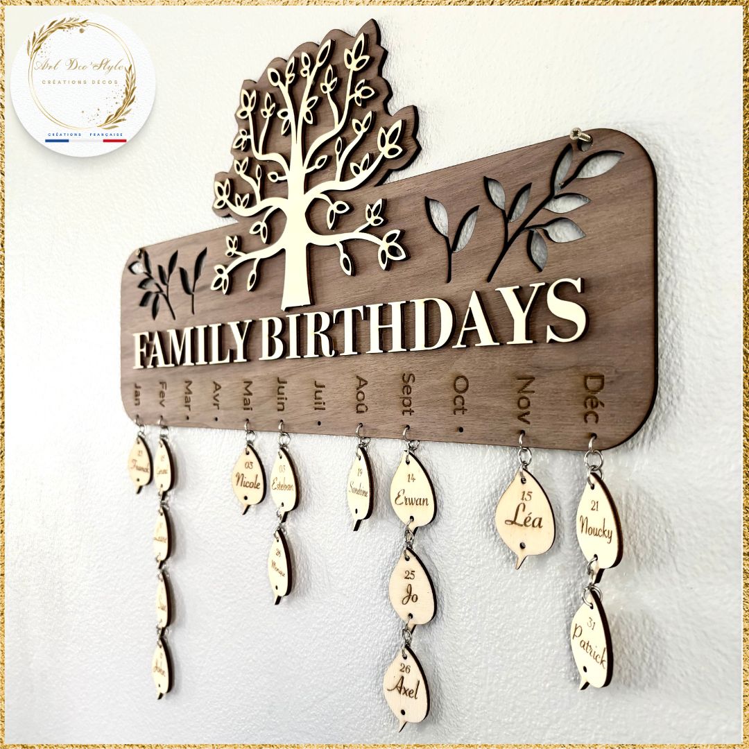 Calendrier anniversaire personnalisé en bois,Calendrier des anniversaires en bois personnalisable, Calendrier d'anniversaire en bois sur mesure,Calendrier anniversaire en bois fait à la main,Calendrier de famille en bois personnalisé,Calendrier perpétuel des anniversaires en bois
Ces mots clés combinent l'idée de personnalisation, de matériel en bois, et de fonctionnalité perpétuelle, ce qui peut aider à attirer des clients intéressés par un produit unique et fonctionnel.