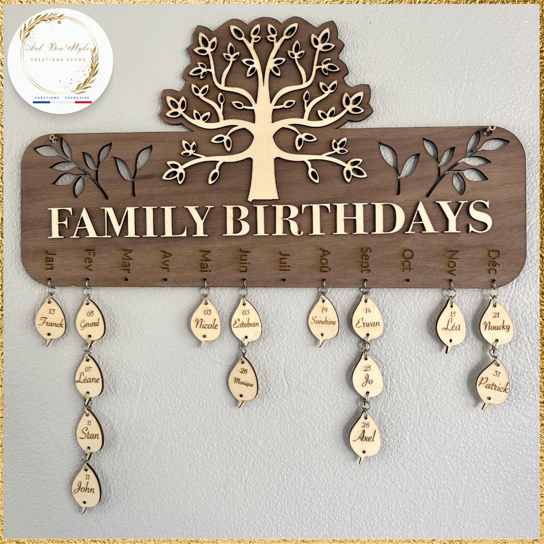 Calendrier anniversaire personnalisé en bois,Calendrier des anniversaires en bois personnalisable, Calendrier d'anniversaire en bois sur mesure