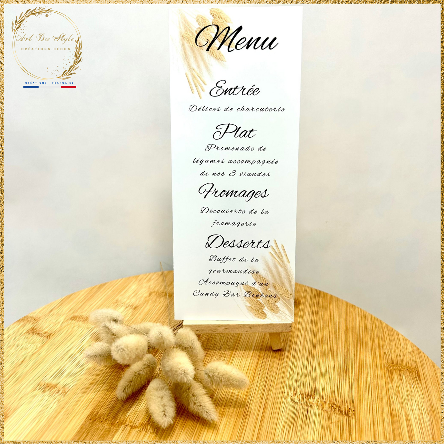 Carte de menu de mariage PERSONNALISÉE " THEME CHAMPS DE BLÉ "