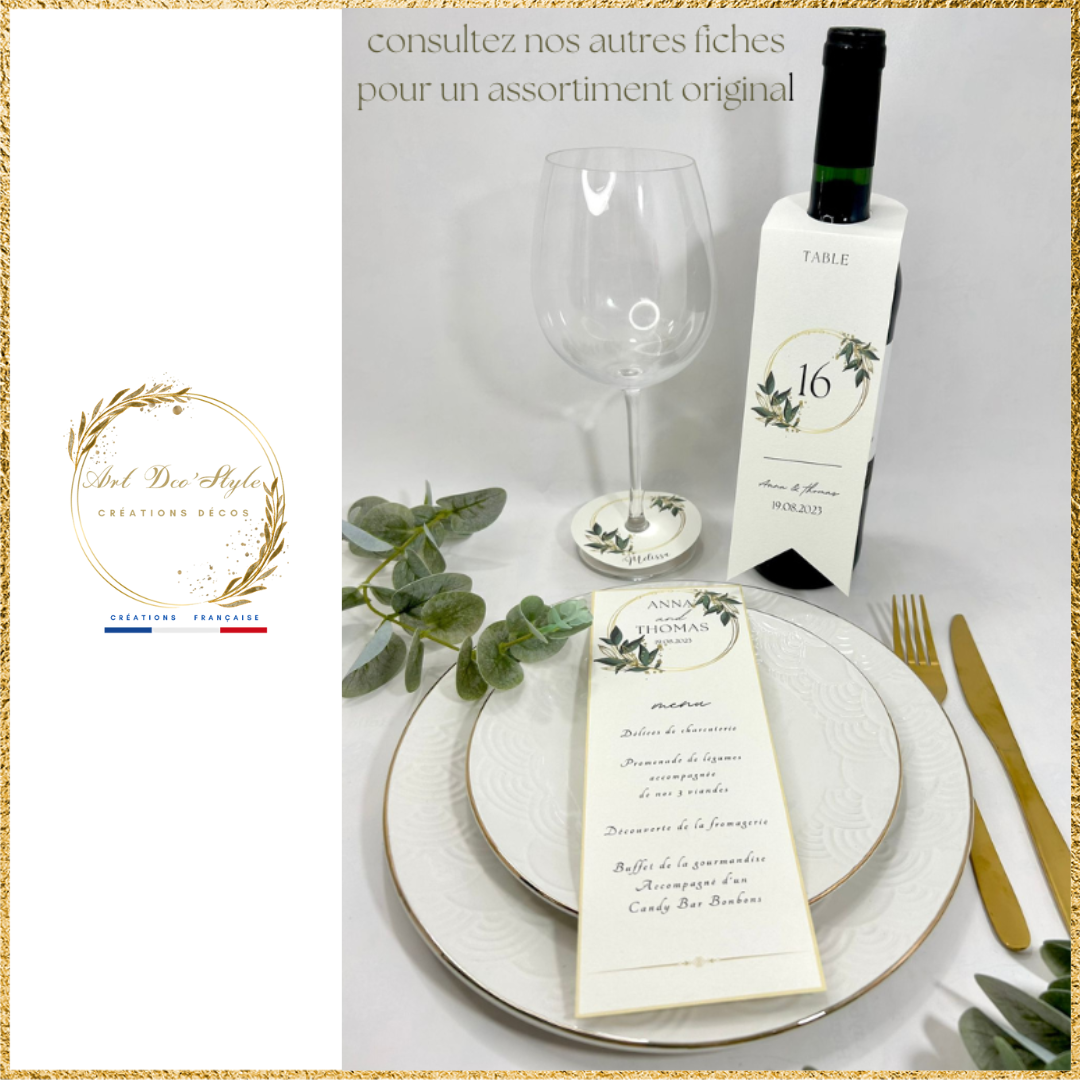 Carte de menu de mariage PERSONNALISEE "THEME OLIVIER"