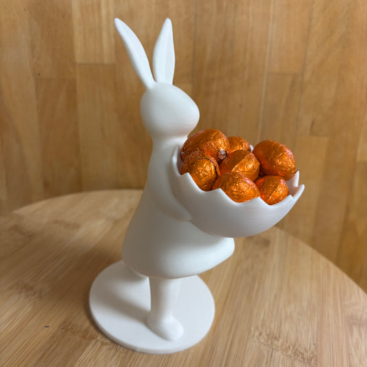 lapine servante d’œuf de Pâques, impression 3D, PLA, figurine lapin, décoration de Pâques, porte-œuf, accessoire table Pâques, œuf non fourni, cadeau de Pâques, objet déco imprimé 3D, lapin de Pâques, chasse aux œufs, décoration maison, cadeau enfant, cadeau adulte, idée cadeau Pâques, écologique, biodégradable, artisanat, création originale, design, mignon, coloré.