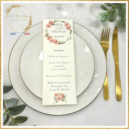 Carte de menu de mariage PERSONNALISÉE " THEME COQUELICOT "