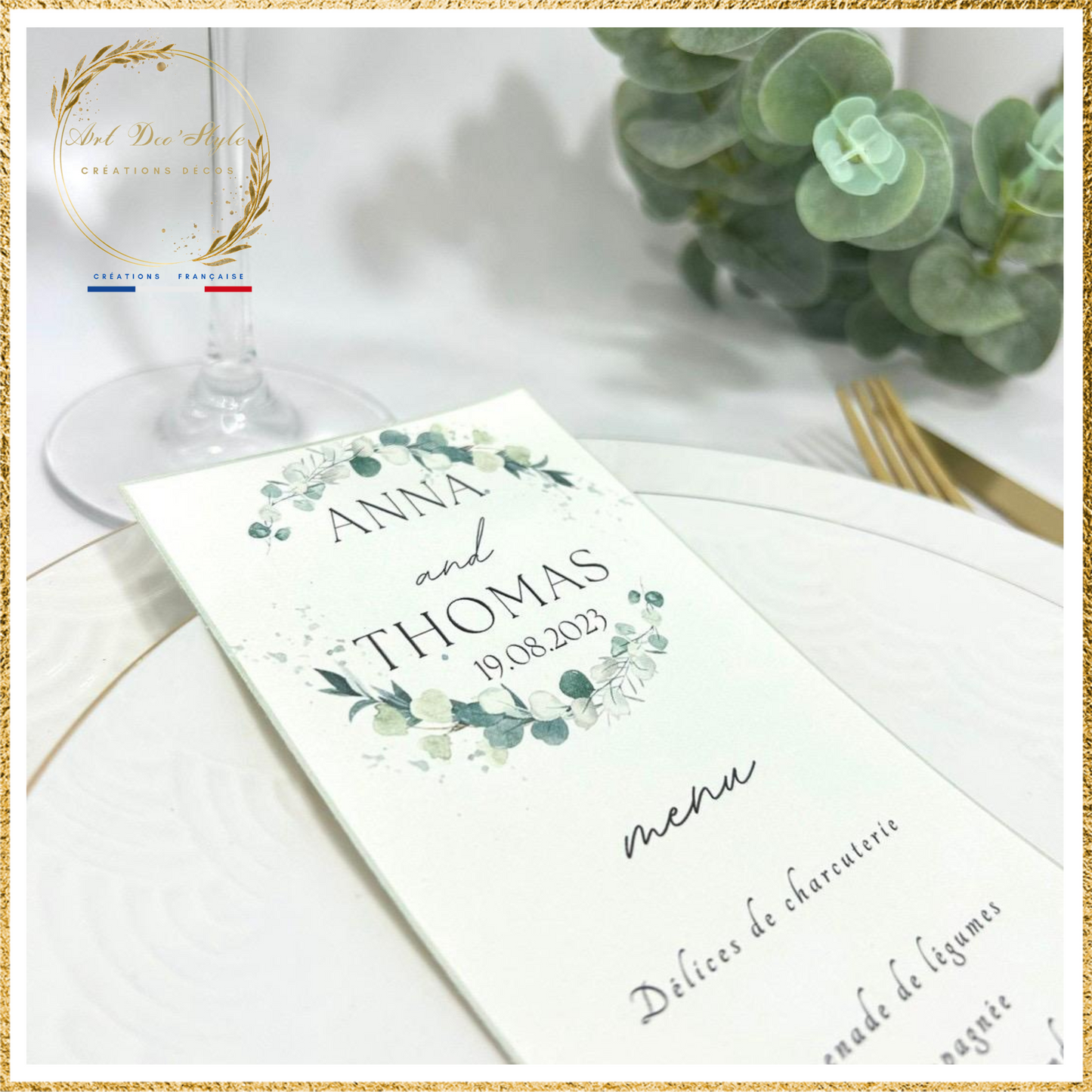 Carte de menu de mariage PERSONNALISÉE " THEME EUCALYPTUS "