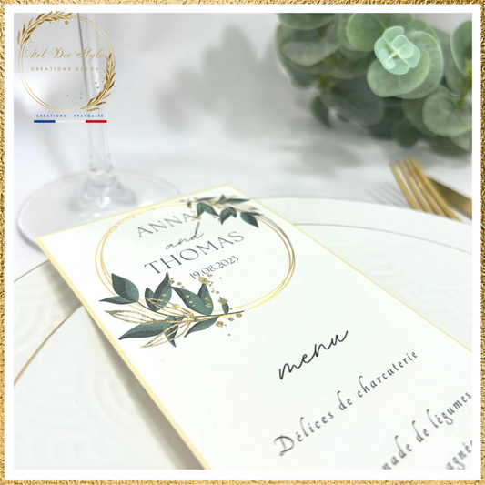Carte de menu de mariage PERSONNALISEE "THEME OLIVIER"