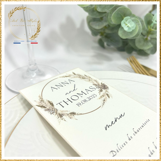 Carte de menu de mariage PERSONNALISÉE " THEME CHAMPÊTRE"