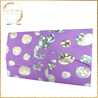 Porte Billet/Pochette à Étrenne VIOLETTE MOTIF ARGENTÉ