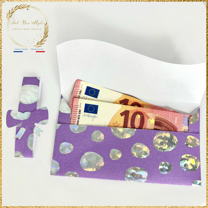 Porte Billet/Pochette à Étrenne VIOLETTE MOTIF ARGENTÉ