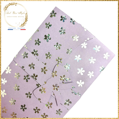 Porte Billet/Pochette à Étrenne VIOLETTE ET FLEUR ARGENTÉ