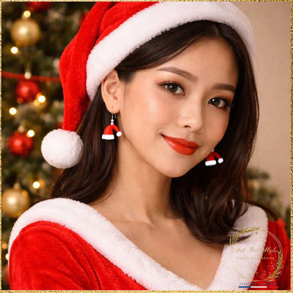 Boucle d'oreille bonnet du pere noel original