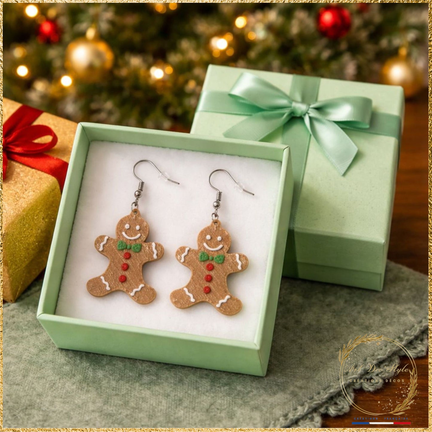 Boucle d'oreille pour noel en pain d'épice