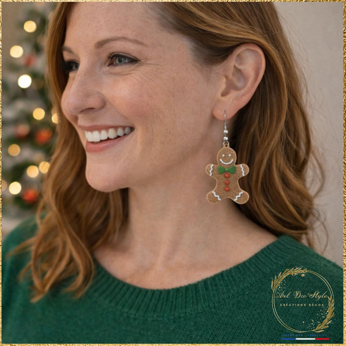 boucle d'oreille original en pain d'épice pour noel