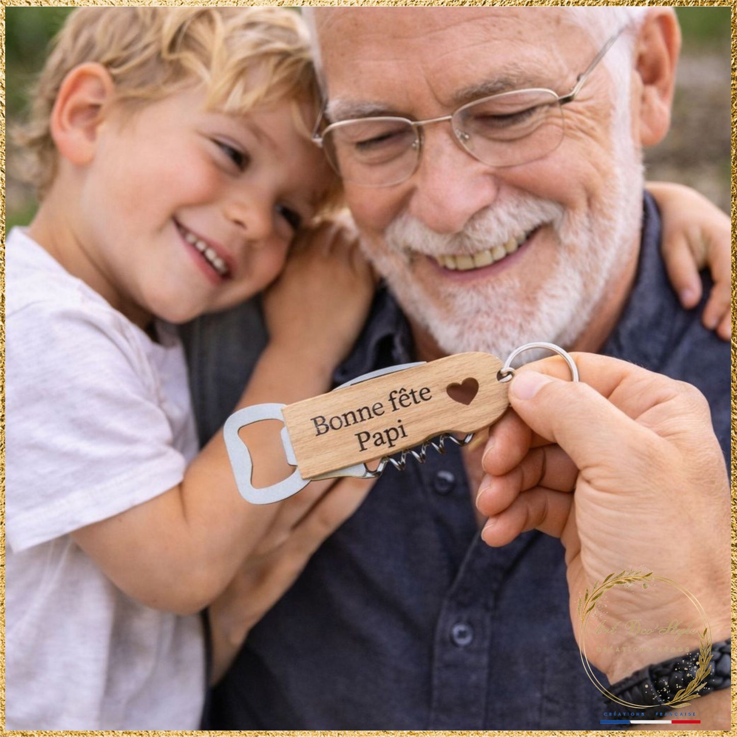 Cadeau personnalisé pour papi en bois porte-clé ouvre-bouteille gravé fête des grands-pères