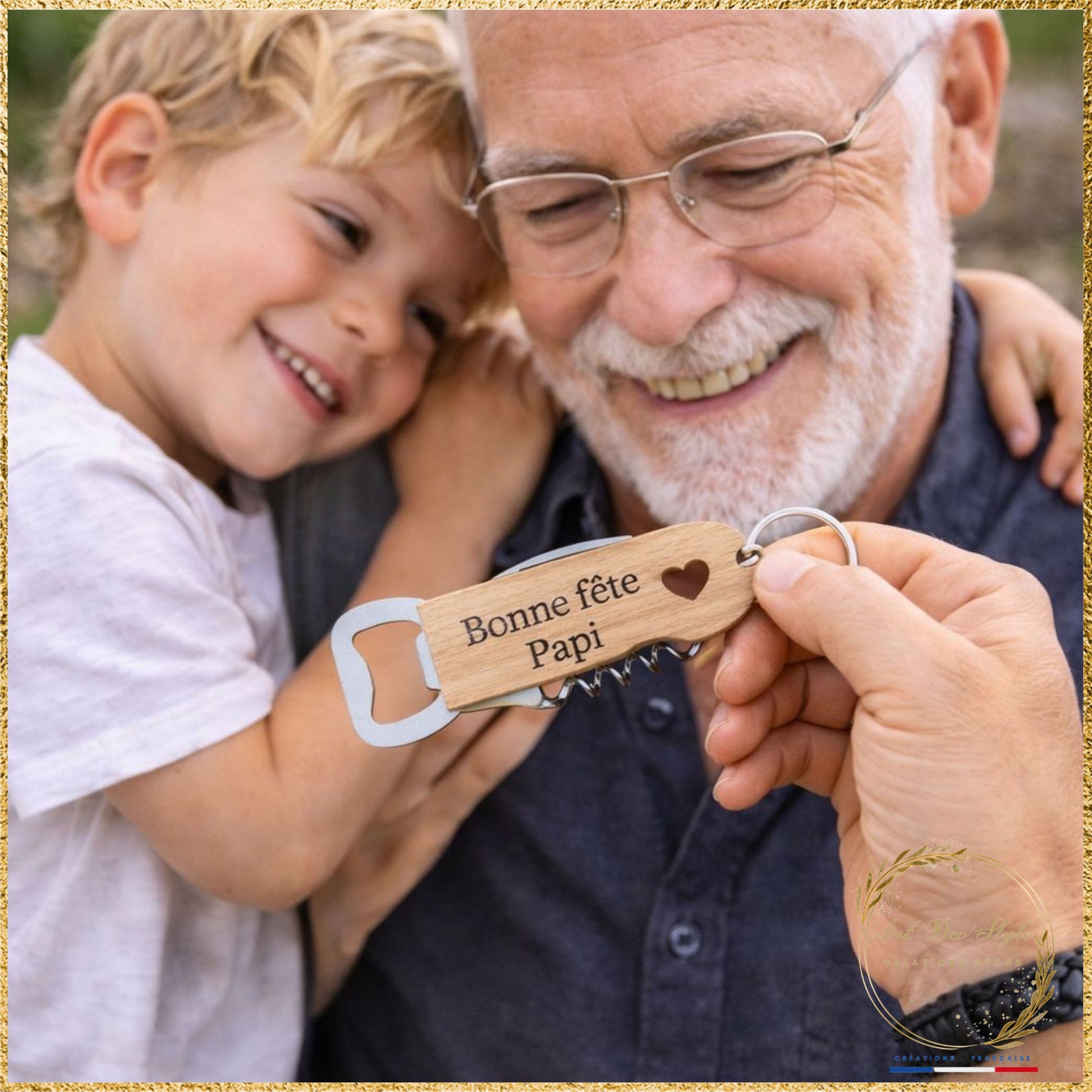 Cadeau personnalisé pour papi en bois porte-clé ouvre-bouteille gravé fête des grands-pères