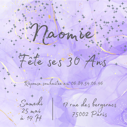 Carte d'Invitation Anniversaire Personnalisée VIOLETTE