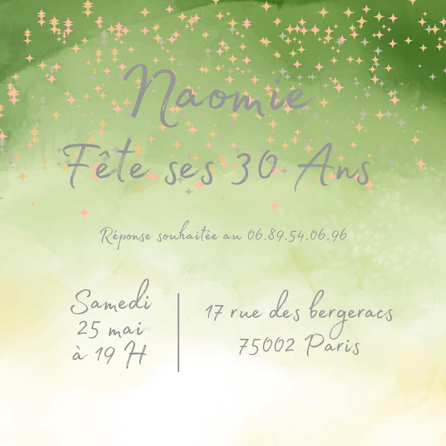 Carte d'Invitation Anniversaire Personnalisée VERTE