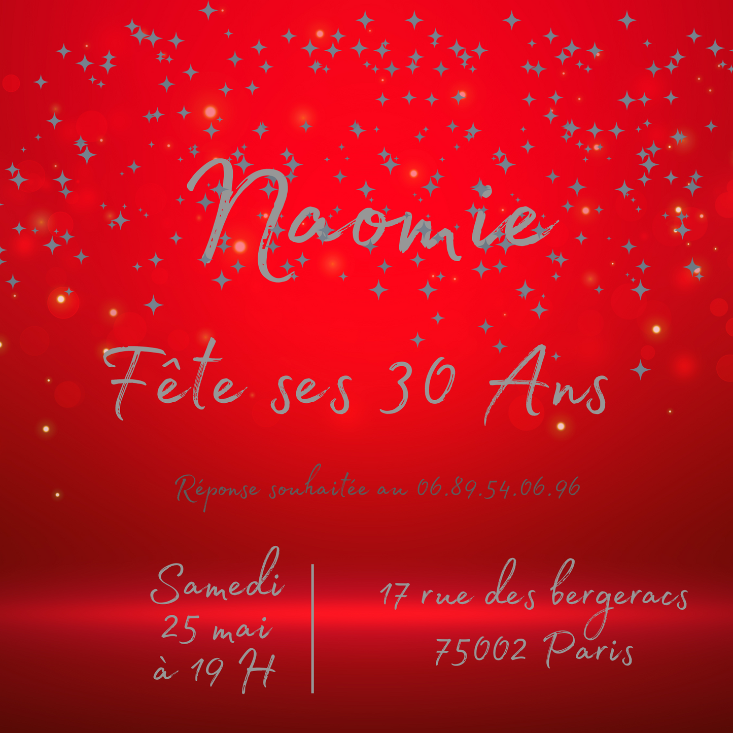 Carte d'Invitation Anniversaire Personnalisée ROUGE