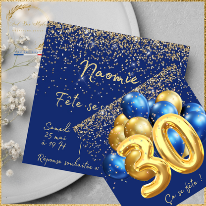 Carte d'Invitation Anniversaire Personnalisée BLEUE