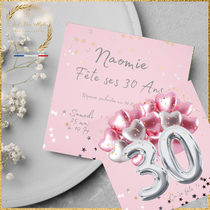 Carte d'Invitation Anniversaire Personnalisée ROSE