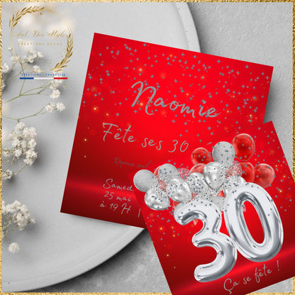 Carte d'Invitation Anniversaire Personnalisée ROUGE