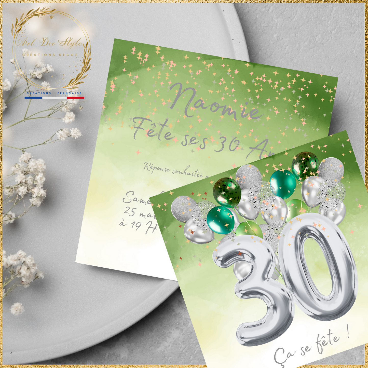 Carte d'Invitation Anniversaire Personnalisée VERTE