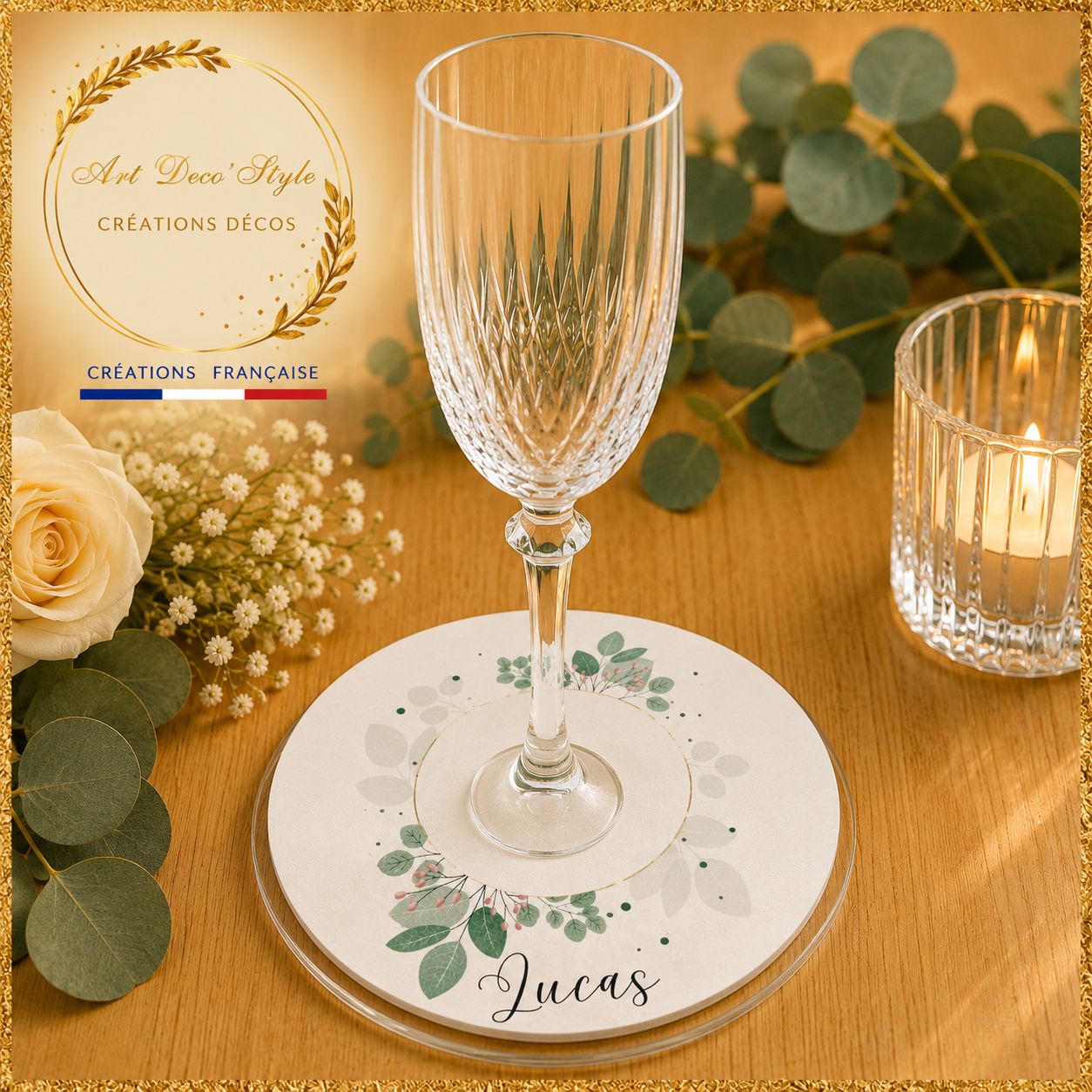 la décoration des verres apportent une touche originale et fonctionnelle.Elle s'associera à votre thème et servira de repère marque place pour vos convives.