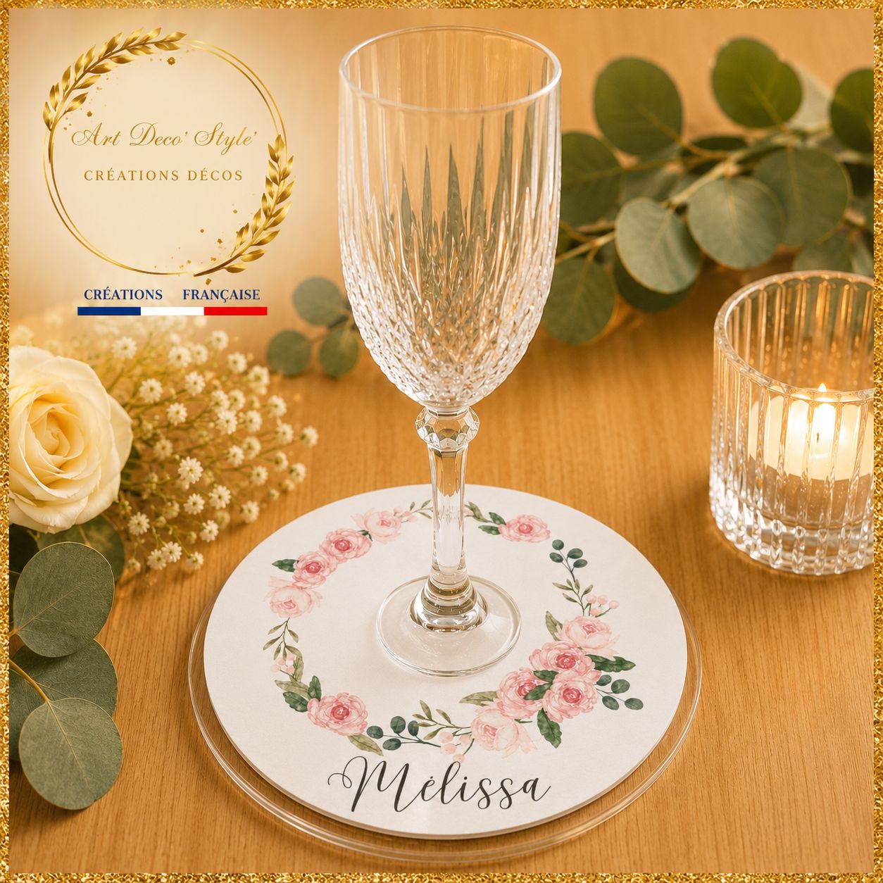 la décoration des verres apportent une touche originale et fonctionnelle.Elle s'associera à votre thème et servira de repère marque place pour vos convives.
