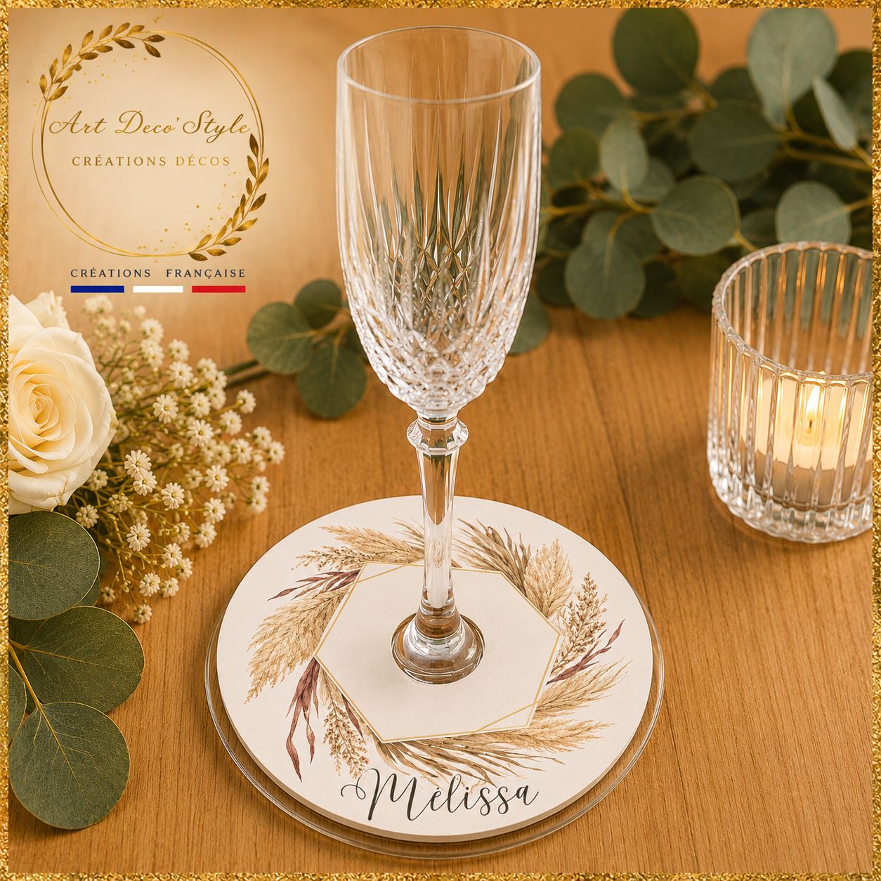 a décoration des verres apportent une touche originale et fonctionnelle.Elle s'associera à votre thème et servira de repère marque place pour vos convives.