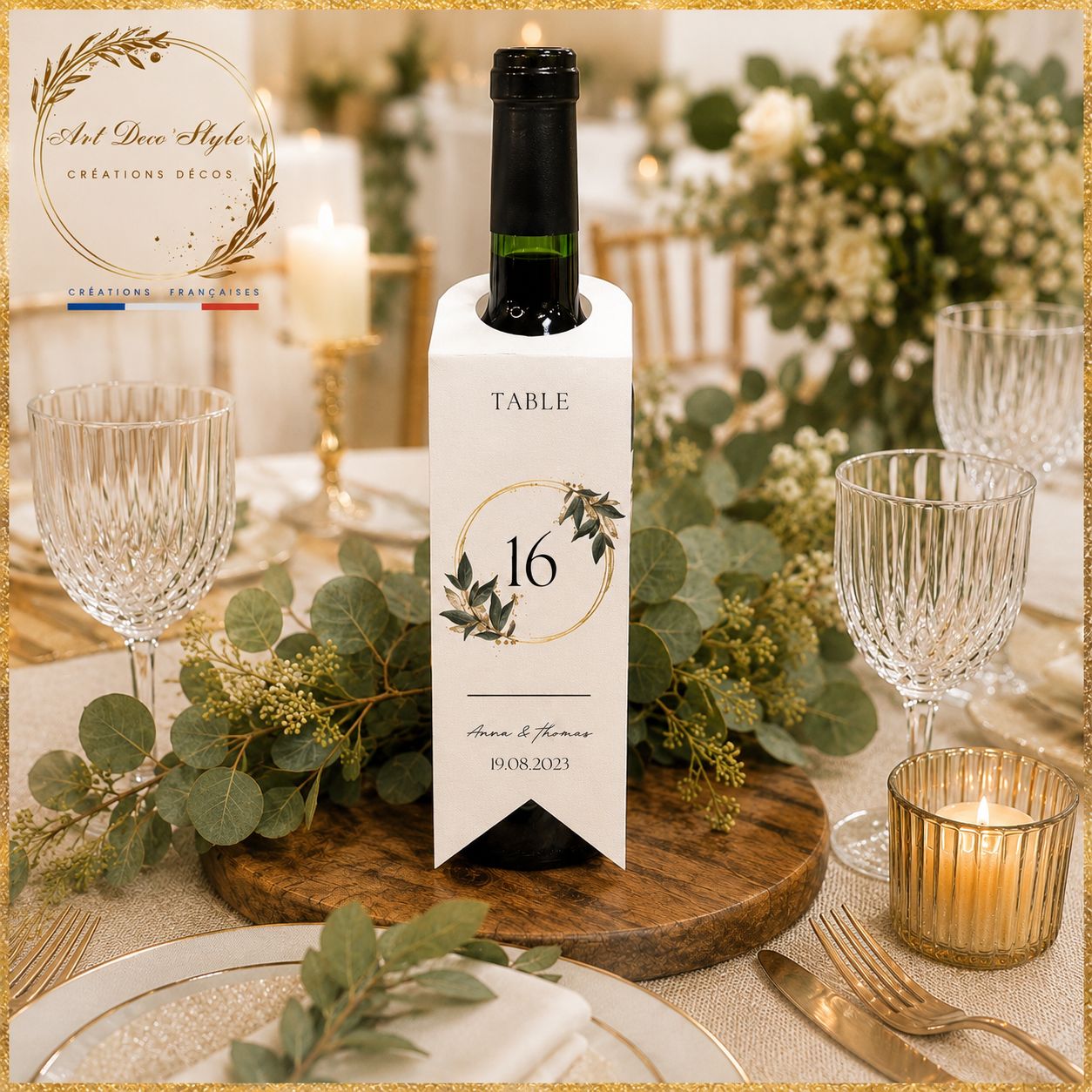 La décoration de la bouteille de vin est assortie à votre thème .Les étiquettes des bouteilles de vin sont personnalisables