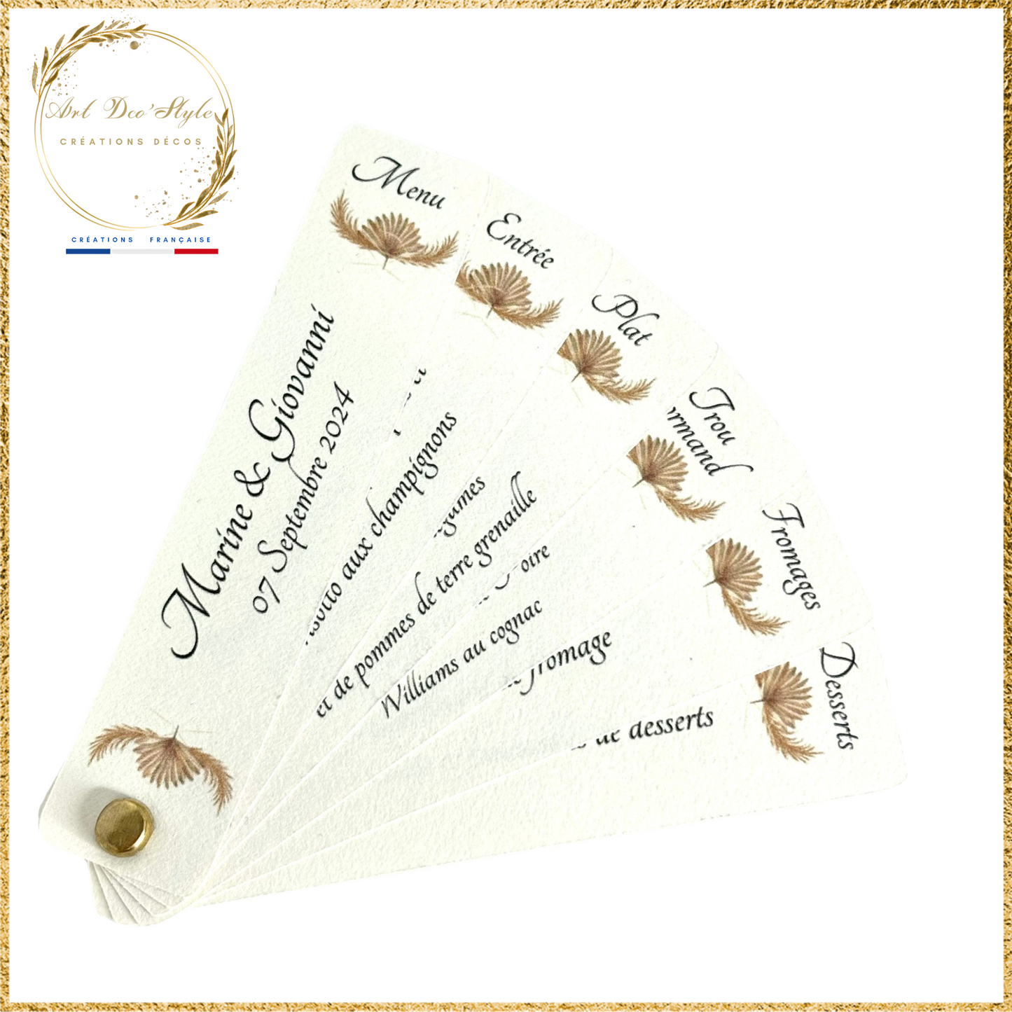 Menu Eventail à Personnaliser 9 bandes BEIGE KRAFT