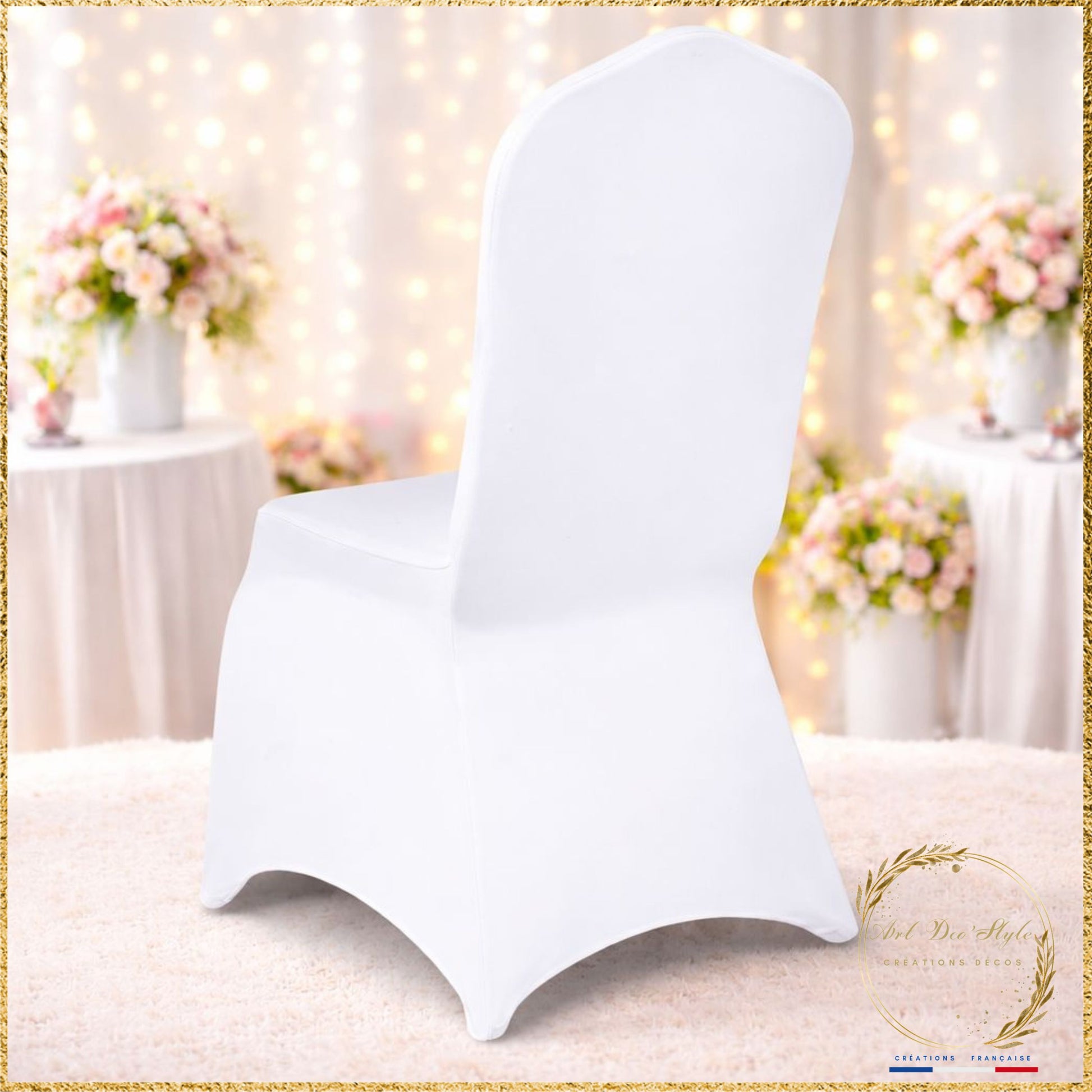 Housse de chaise blanche lycra extensible adaptable sur chaise standard sans accoudoir