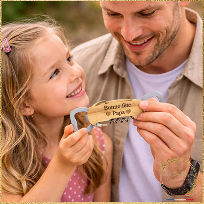 Ouvre-bouteille personnalisé en bois utilisé pour la fête des pèrescadeau papa