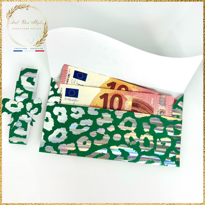 Porte Billet/Pochette à Étrenne VERTE LÉOPARD