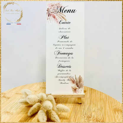 Carte de menu de mariage PERSONNALISÉE " THEME RUSTIQUE "