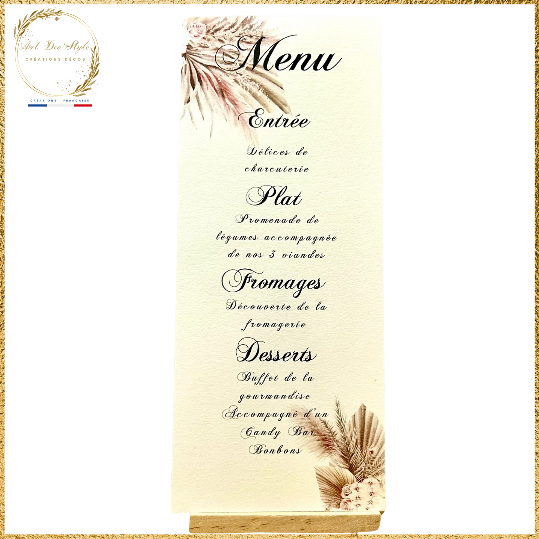 Carte de menu de mariage PERSONNALISÉE " THEME RUSTIQUE "