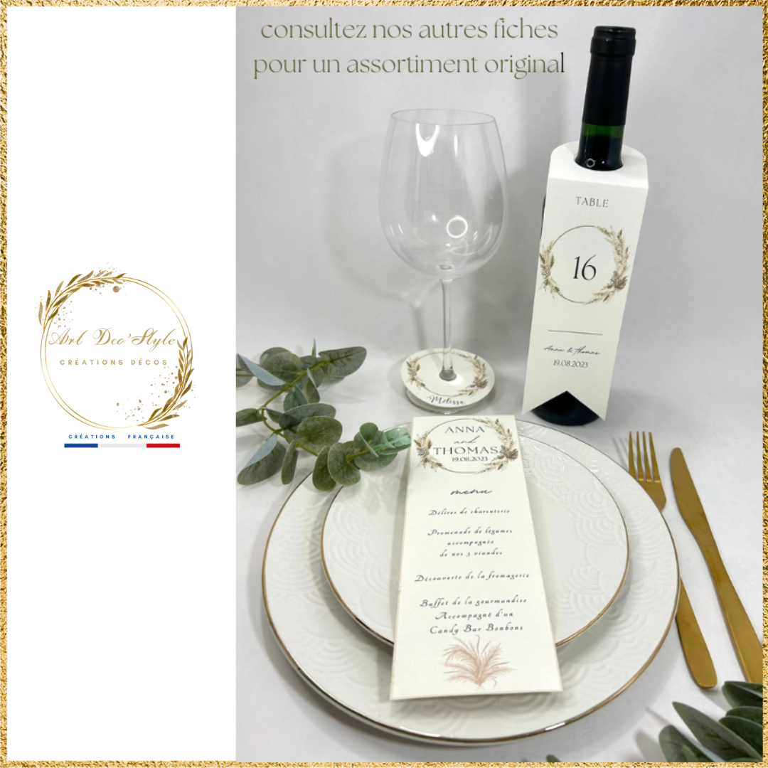 Carte de menu de mariage PERSONNALISÉE " THEME CHAMPÊTRE"