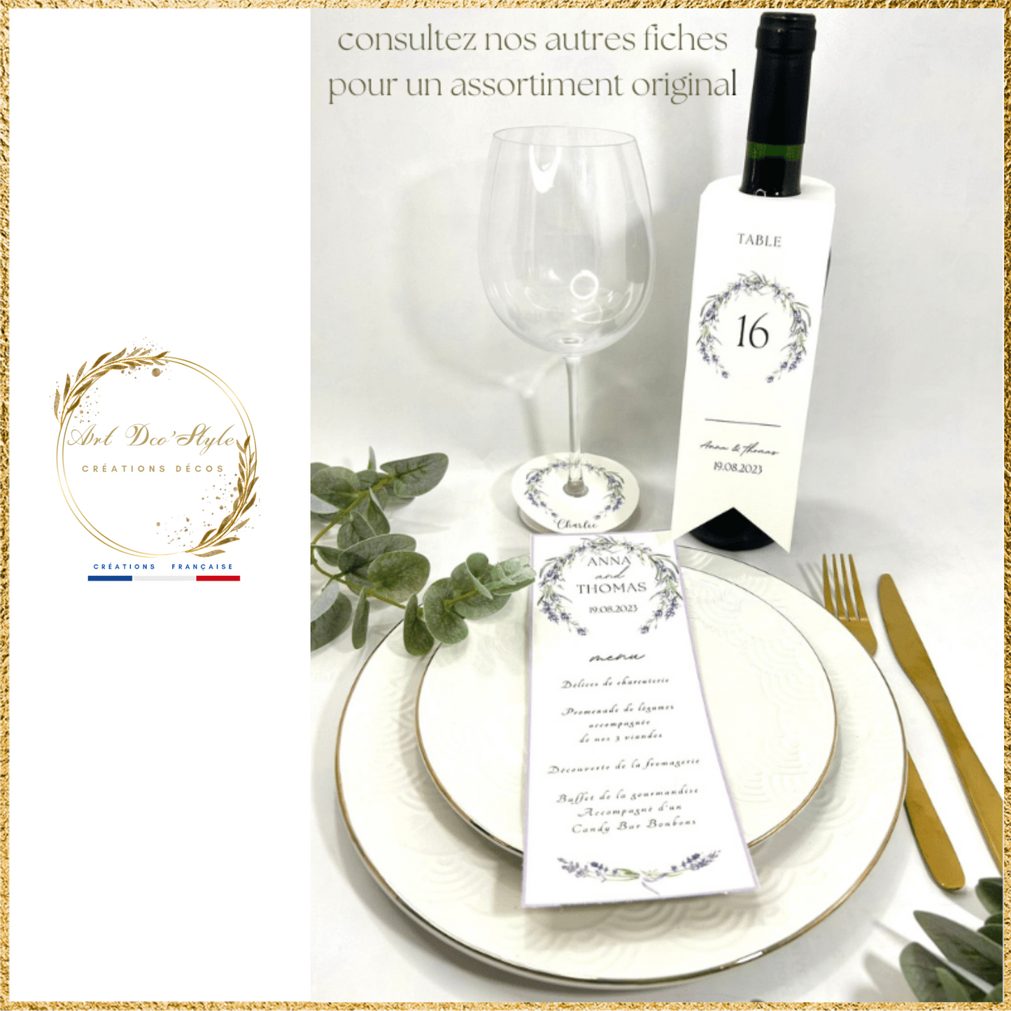 Carte de menu de mariage PERSONNALISÉE " THEME LAVANDE "