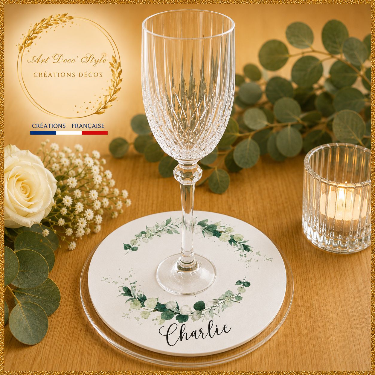 la décoration des verres apportent une touche originale et fonctionnelle.Elle s'associera à votre thème et servira de repère marque place pour vos convives.