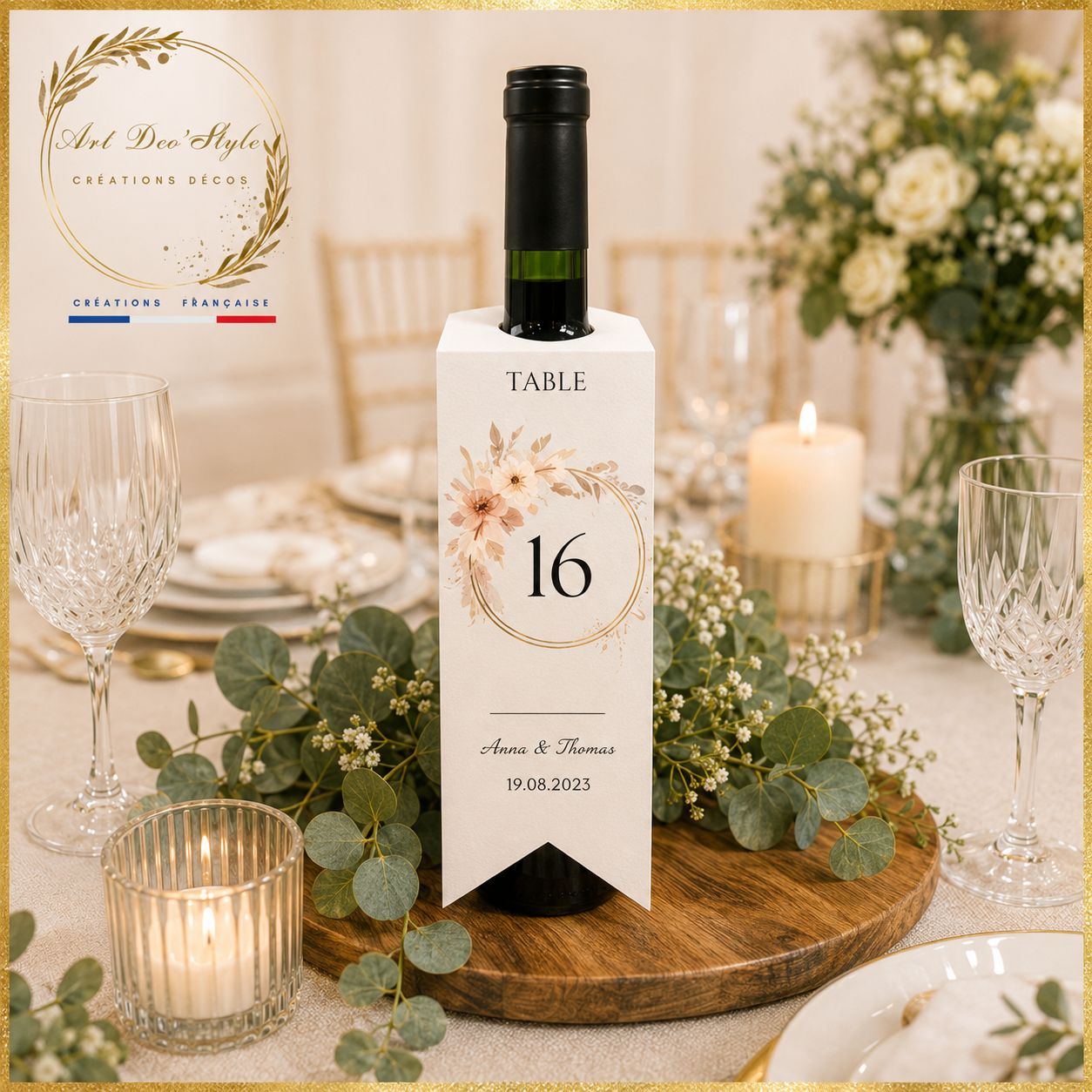 La décoration de la bouteille de vin est assortie à votre thème .Les étiquettes des bouteilles de vin sont personnalisables