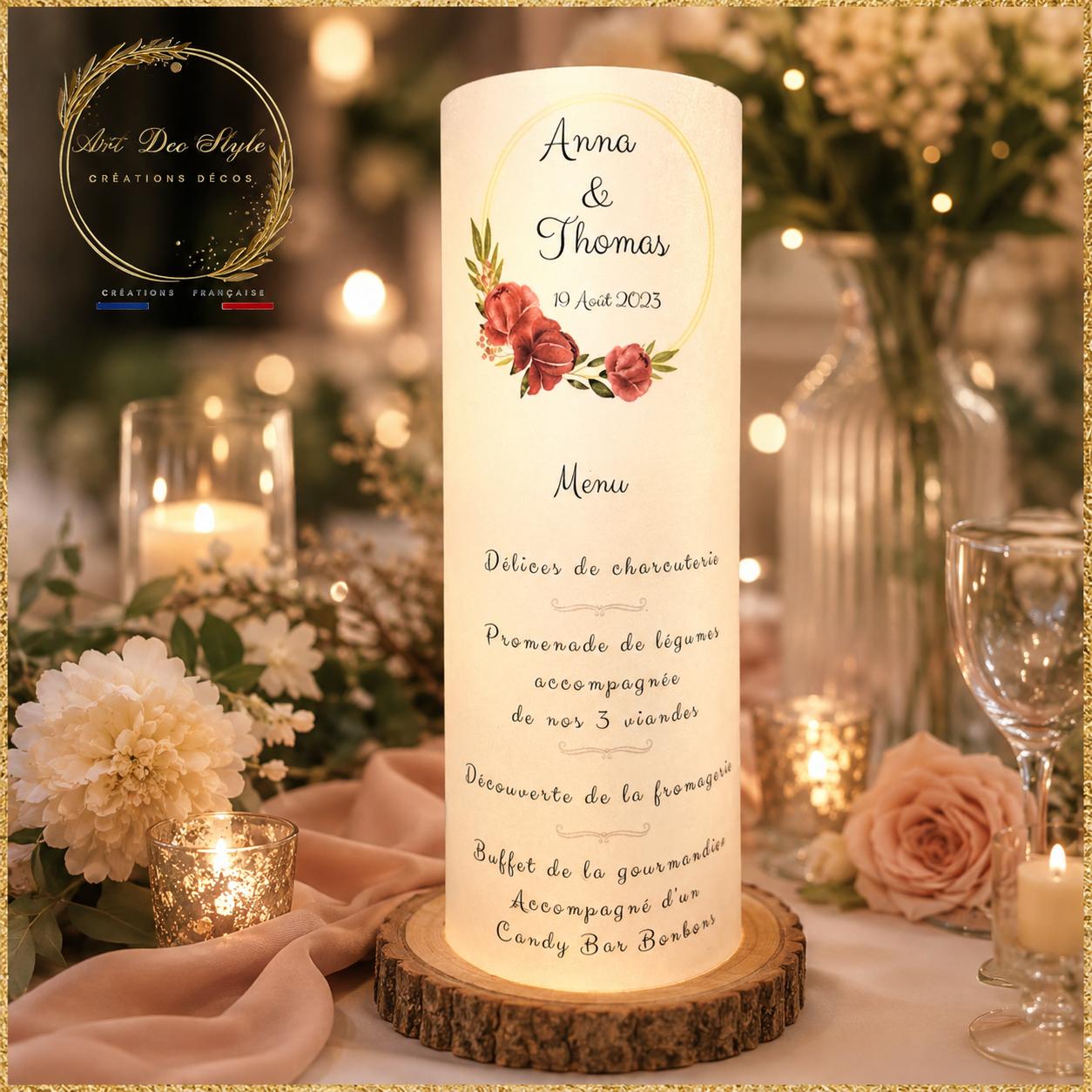 Menu Photophore pour mariage à Personnaliser THÈME "GLAMOUR"