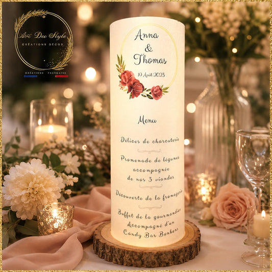 Menu Photophore pour mariage à Personnaliser THÈME "GLAMOUR"